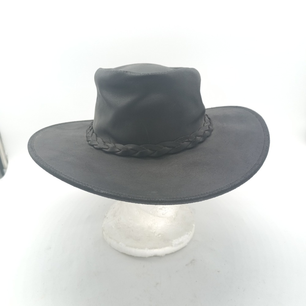 Minnetonka Black Braided Leather  Hat S Small Fold Up